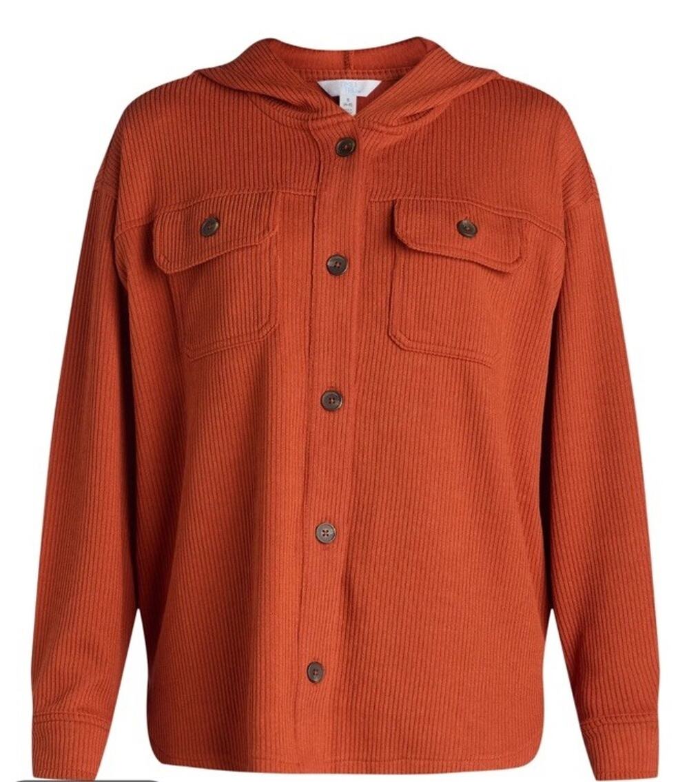 Time and Tru Ribbed Hooded Shacket Button-Front Closure Women's Size Medium